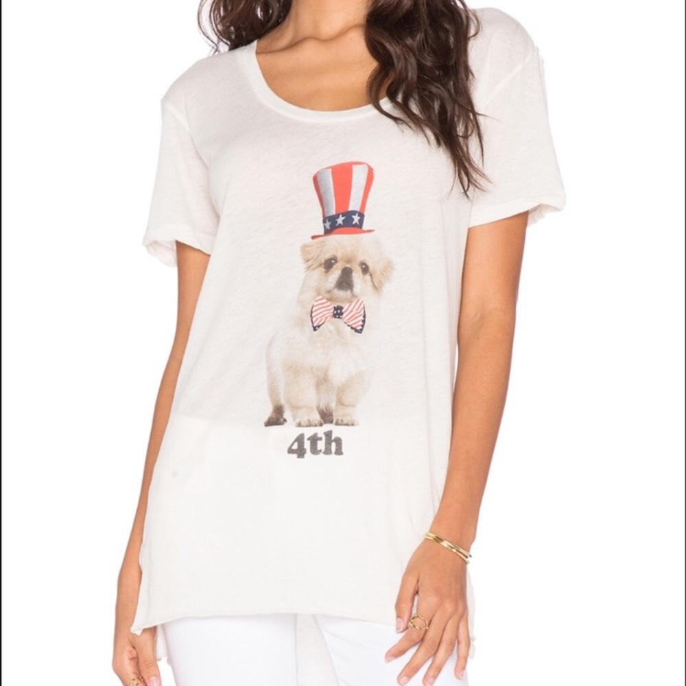 Wildfox White Patriotic Puppy Graphic Short Sleeve Tee